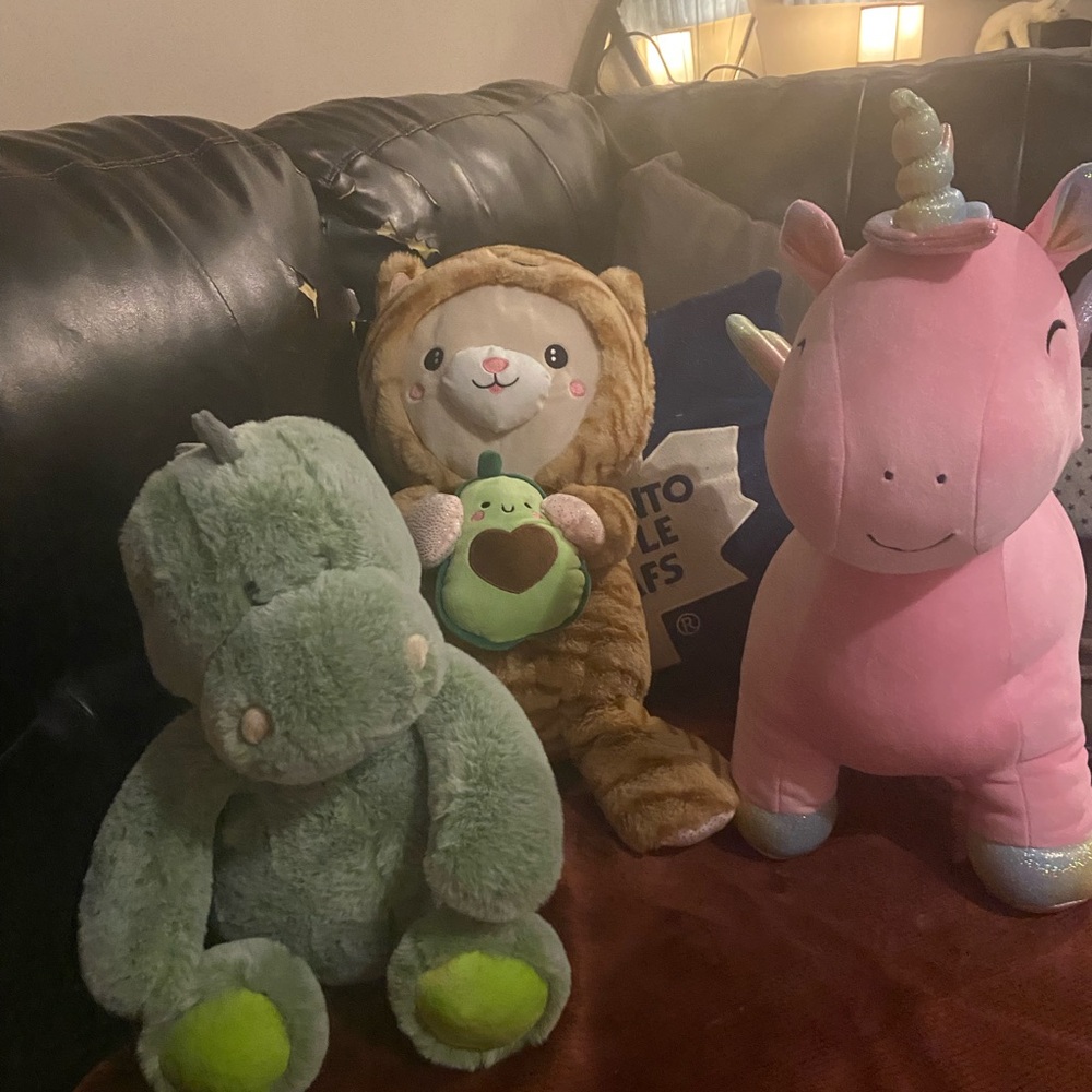 Bundle all 3 Plush Toy Set - Green Dinosaur, Brown Tiger, Pink Unicorn for $20